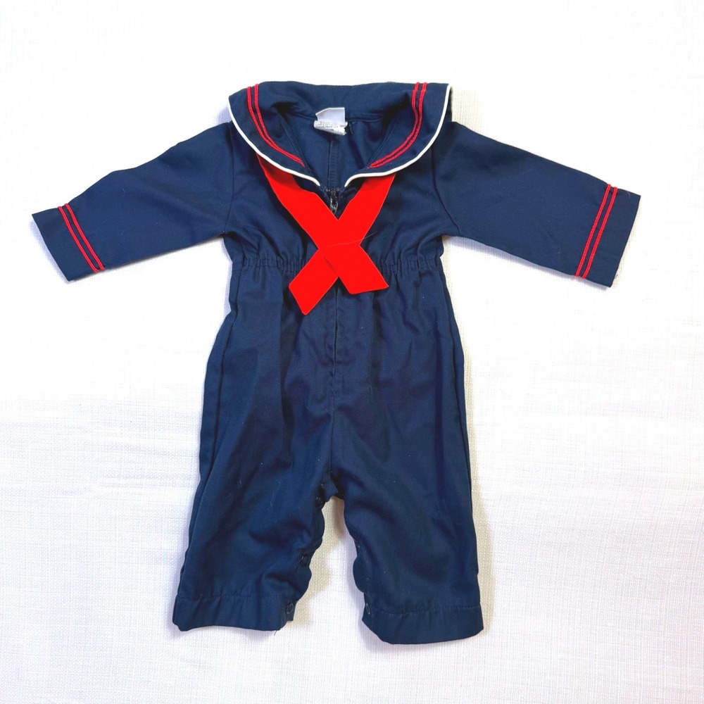 Vintage 1980s Baby Sailor Romper Navy‎ Red USA Made Nautical 0–3M
